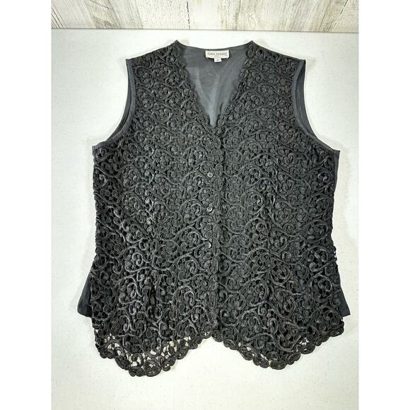 San Andre 1993 Womens Black Lace Front Button Up Vest Size 10 (Medium) Vintage - Picture 8 of 11
